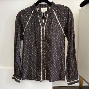 NWT Sezane Black Floral Beatriz Blouse